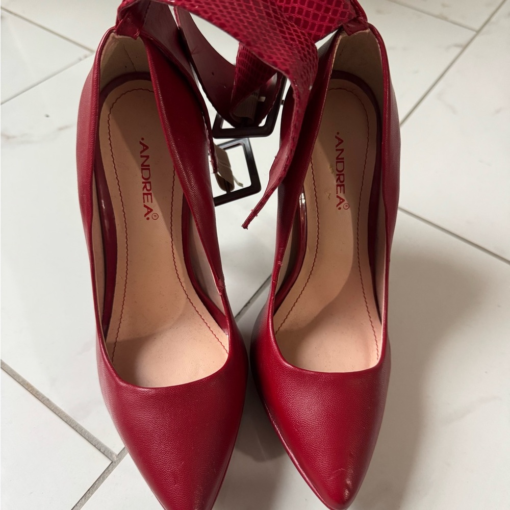 ANDREA FENZI Red Pointed Toe Ankle-Strap Pumps